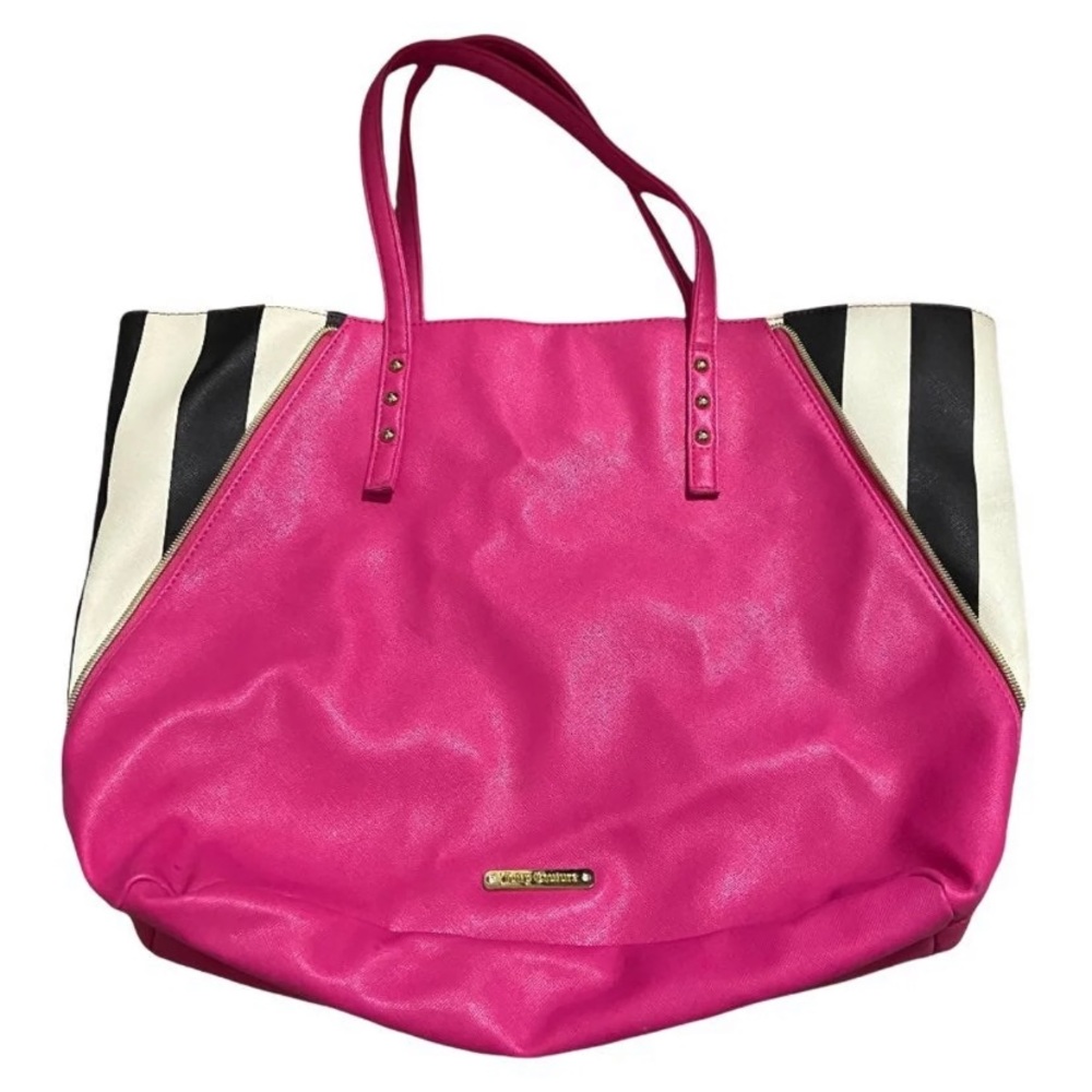 Juicy Coture Pink Tote Bag with Black & White Stripes